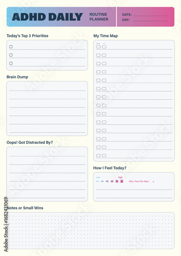 ADHD Daily Routine Planner  Printable Brain Dump, Mood Tracker, and Time Management Sheet