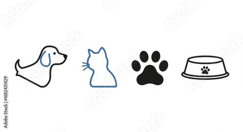 Dog cat paw print pet bowl vector illustration for veterinary clinic animal shelter pet shop and pet care 100
