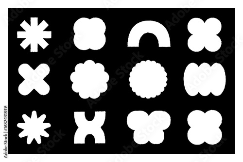 白黒の抽象的な幾何学模様シェイプセット — ベクター素材 アイコン 背景用デザイン要素