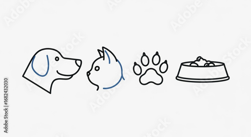 Dog cat pet animal paw print food bowl vector illustration for veterinary clinic and pet shop design 100