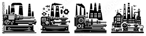 Modern Minimalist Lathe Icon, Flat Silhouette of an Industrial Machine Vector for Metalwork Illustration Design