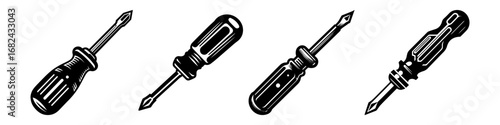 Modern Minimalist Screwdriver Icon, Flat Silhouette of a Mechanical Tool Vector for Workshop Illustration Design