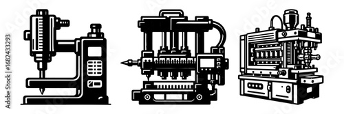 Modern Minimalist Injection Molding Icon, Flat Silhouette of an Industrial Machine Vector for Manufacturing Illustration Design