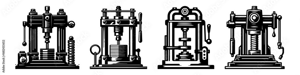 Fototapeta premium Modern Minimalist Hydraulic Press Icon, Flat Silhouette of an Industrial Machine Vector for Manufacturing Illustration Design
