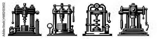 Modern Minimalist Hydraulic Press Icon, Flat Silhouette of an Industrial Machine Vector for Manufacturing Illustration Design
