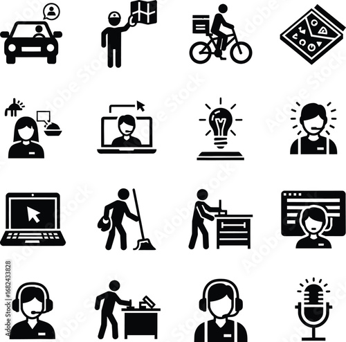 Collection of diverse business and service icons representing various professions
