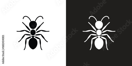 Ant Icon Illustration Black Ant on White, White Ant on Black Background,
