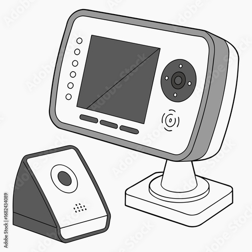 Baby monitor camera and screen white grey