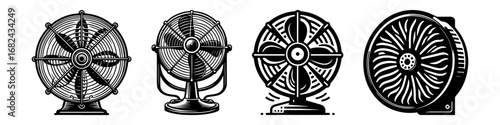 Modern Minimalist Industrial Fan Icon, Flat Silhouette of a Heavy Duty Appliance Vector for Factory Cooling Illustration Design