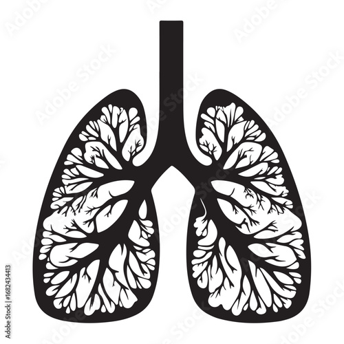 Human Lungs Silhouette Anatomical Black and White Design.
