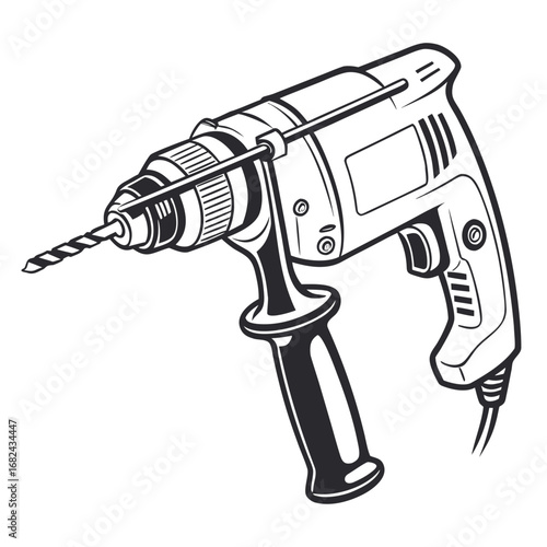 Black and white drill with bit power tool