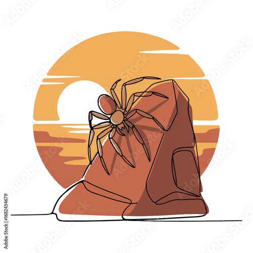 Continuous line of a spider. Single one line art of wild spider, One continuous line illustration of an spider isolated on white background.