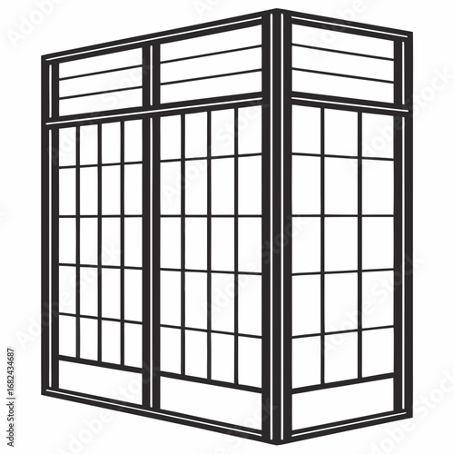 Black geometric grid structure white