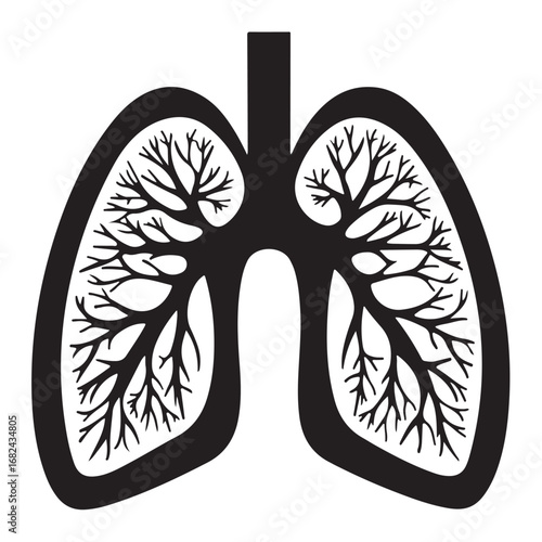 Human Lungs Silhouette Anatomical Black and White Design.
