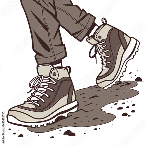Brown hiking boots walking on dirt vector