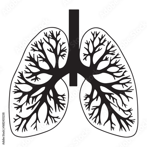 Human Lungs Silhouette Anatomical Black and White Design.