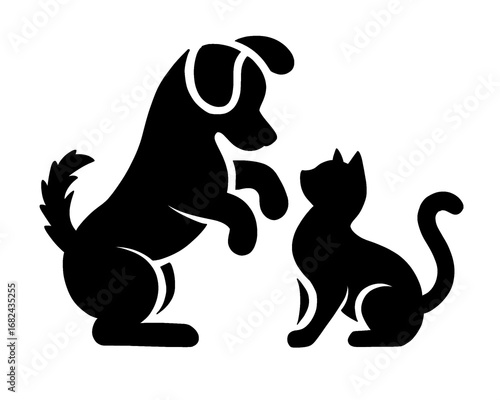 Silhouette of dog and cat playing, vector illustration
