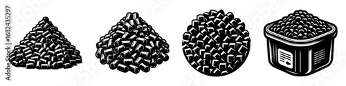 Modern Minimalist Activated Carbon Icon, Flat Silhouette of a Purification Material Vector for Filtration Illustration Design