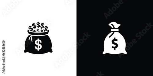 Black and White of Money Bags, One Full and One Tightly Secured