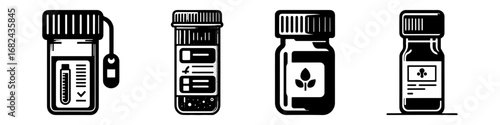 Modern Minimalist Sample Bottle Icon, Flat Silhouette of a Laboratory Container Vector for Scientific Illustration Design