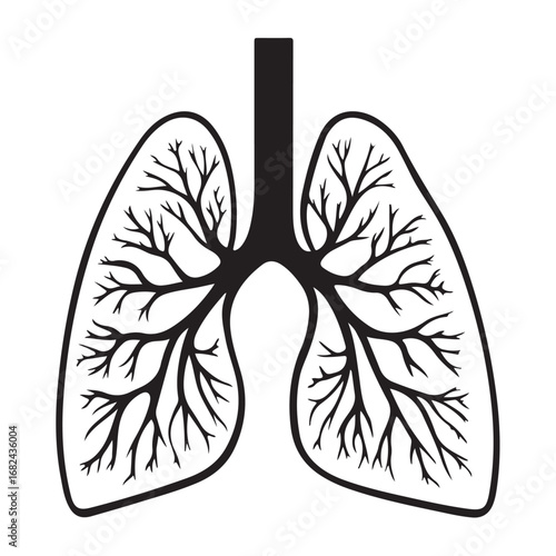 Human Lungs Silhouette Anatomical Black and White Design.