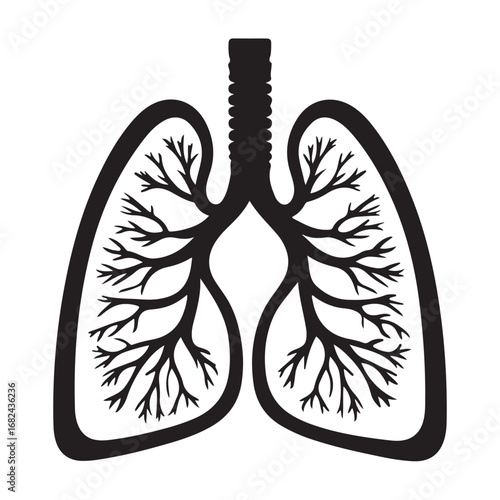 Human Lungs Silhouette Anatomical Black and White Design.