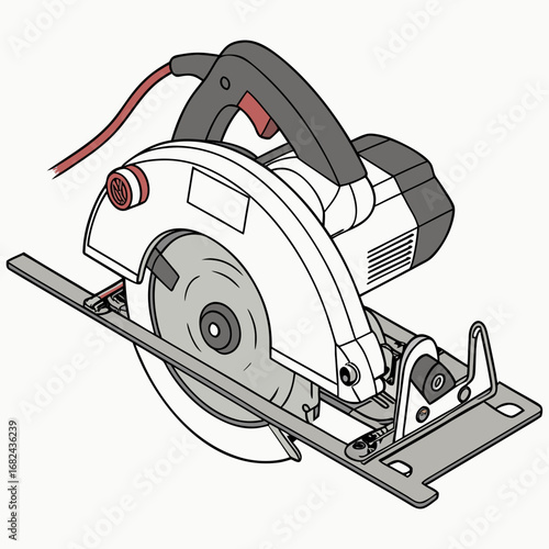 Circular saw tool with red cord and grey base power tool