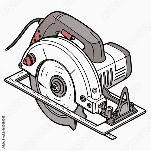 Circular saw tool with grey and red accents power tool