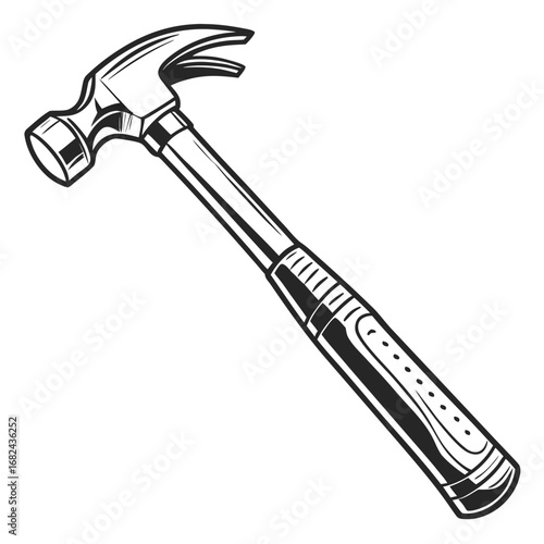 Claw hammer tool black and white illustration construction