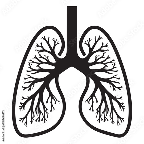 Human Lungs Silhouette Anatomical Black and White Design.