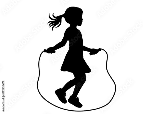 Silhouette of a girl playing jump rope, vector illustration	
