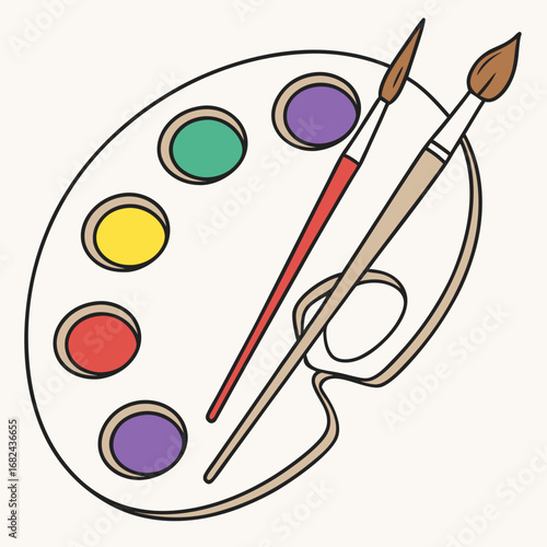 Colorful paint palette with two brushes artist artistic