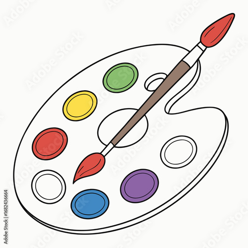 Colorful paint palette with brush artist painting