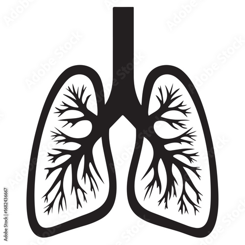 Human Lungs Silhouette Anatomical Black and White Design.