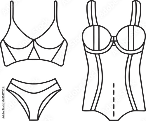 Elegant lingerie set bra, panties, bustier and corset for fashion, style, and intimate apparel design in illustration