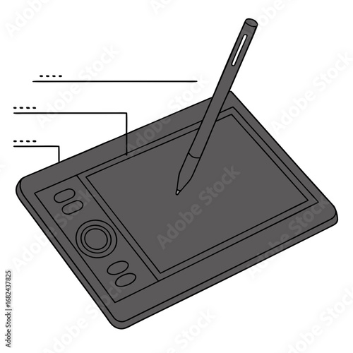 Dark grey drawing tablet with stylus digital art graphic design