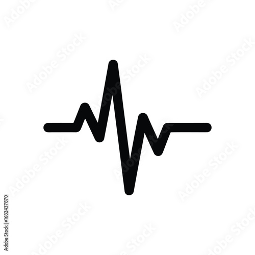 Black Heartbeat Line Art on White Background Representing Medical Monitoring and Pulse