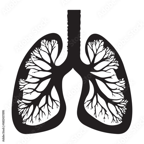 Human Lungs Silhouette Anatomical Black and White Design.