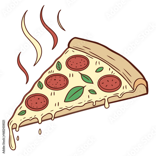 Delicious pepperoni pizza slice with melting cheese