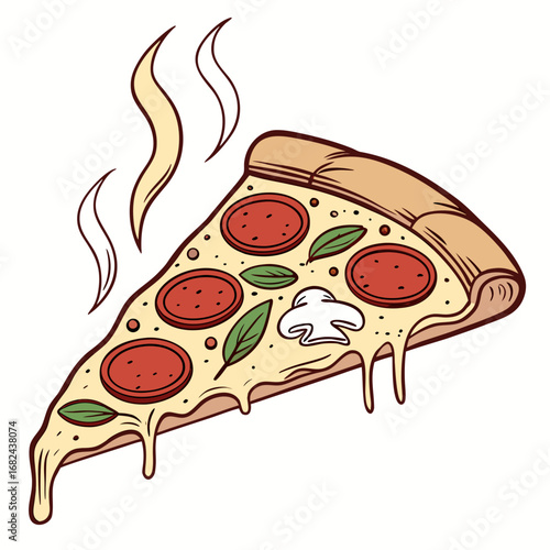 Delicious pizza slice with pepperoni and mushroom cheese