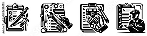 Modern Minimalist Maintenance Log Icon, Flat Silhouette of a Record-Keeping Document Vector for Industrial Illustration Design