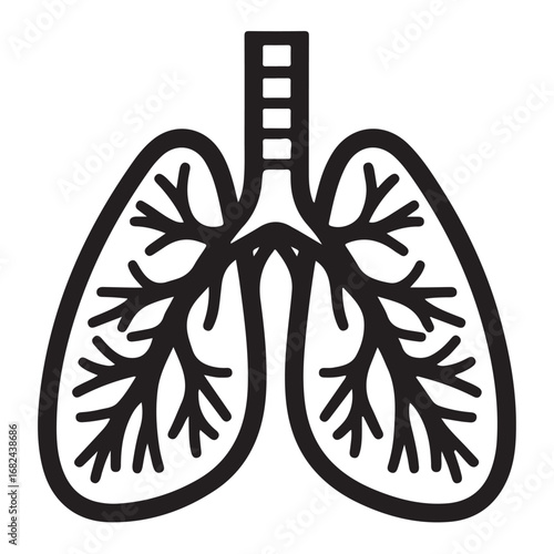 Human Lungs Silhouette Anatomical Black and White Design.