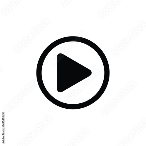 Black Play Button Icon Within a Circular Frame on a White Background