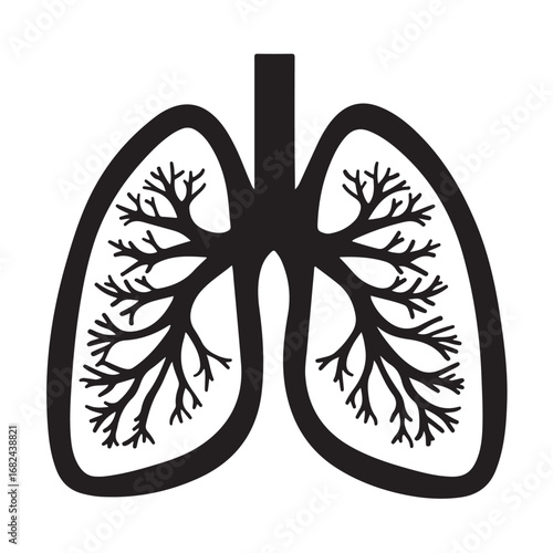 Human Lungs Silhouette Anatomical Black and White Design.