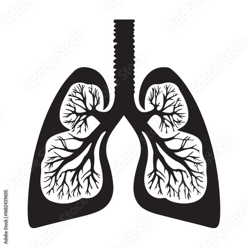 Human Lungs Silhouette Anatomical Black and White Design.