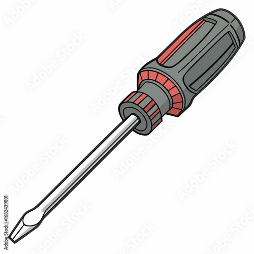 Flathead screwdriver tool with gray red handle hardware