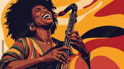 "African American Woman with Musical Instrument Cultural Vector Art" Ai Generate