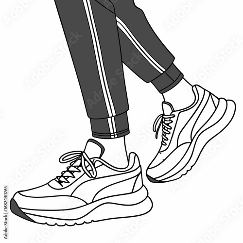 Gray athletic pants and white sneakers footwear jogging