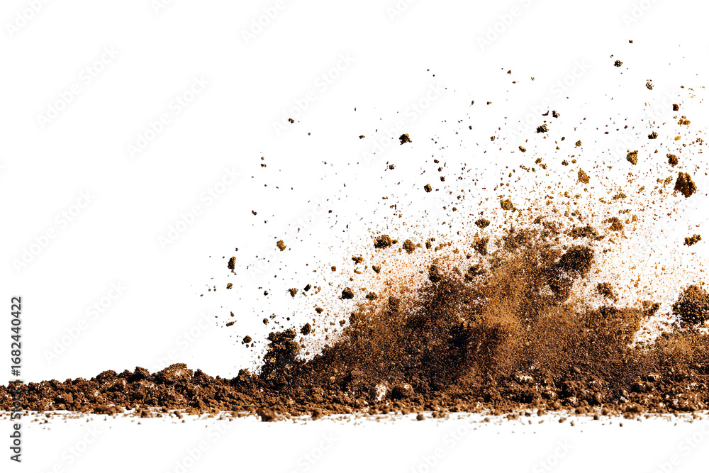 Naklejka premium A dramatic explosion of brown dirt