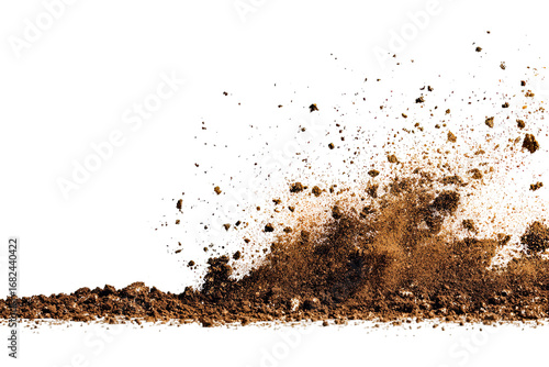 A dramatic explosion of brown dirt